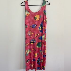 Vintage stretchy pink fish Dress by Joster‎ USA beach small
